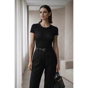 Armani Collezioni Womens Top Sz 6 Black Textured Knit Minimalist Quiet Luxury